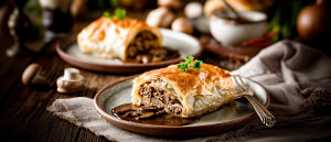 Spitzkohlstrudel mit Rindfleisch und Jägersoße