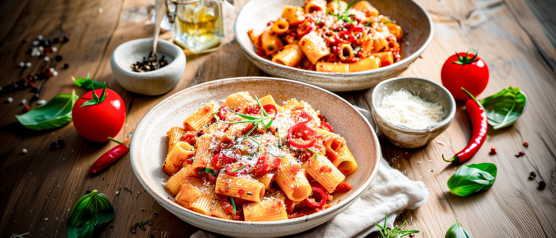 Nudeln mit scharfer Tomaten-Schinken-Soße