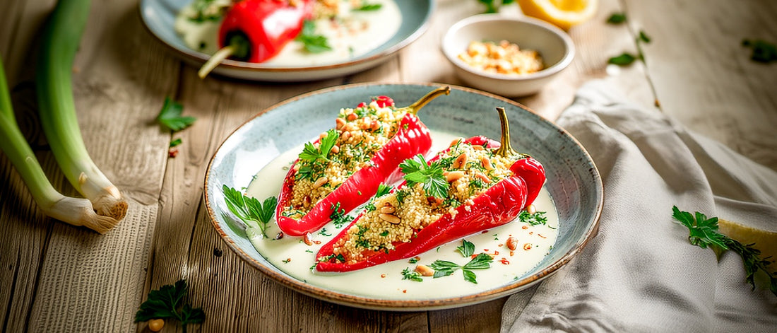 Spitzpaprika mit Ziegenkäse-Couscous und Lauchsoße