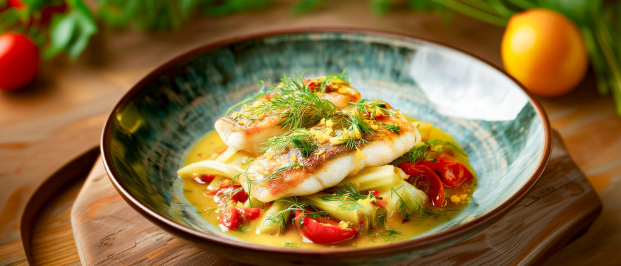 Zanderfilet auf Lauchgemüse mit Dill-Zitronenjus