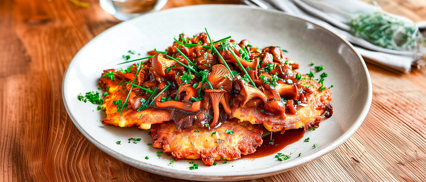 Kartoffelpfannkuchen mit Pfifferlingragout