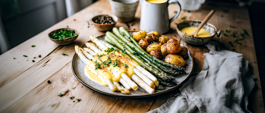 Gratinierter Spargel mit Pfeffer-Hollandaise