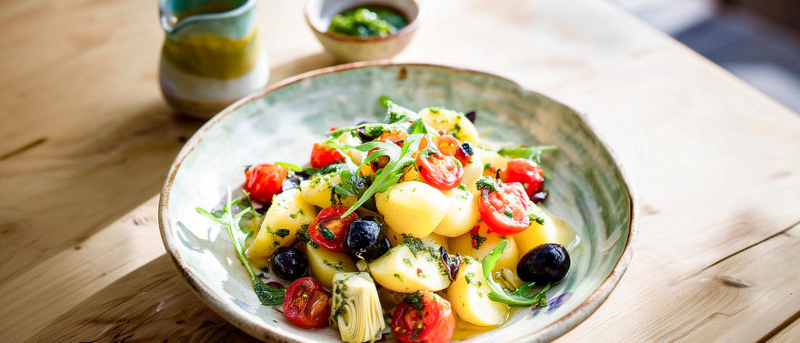Italienischer Kartoffelsalat mit Tomaten, Artischocken und Oliven