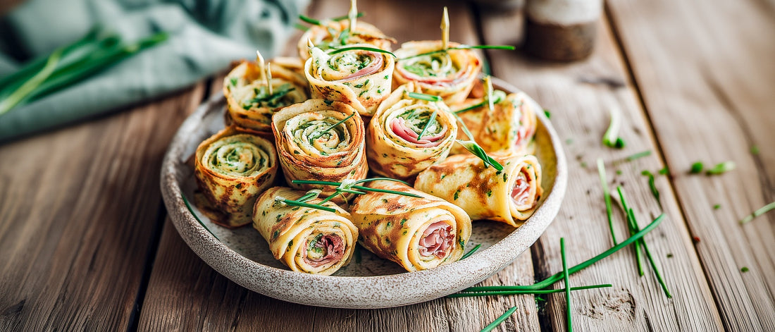 Schnittlauchcrêpes mit Schinken und Pesto Rosso