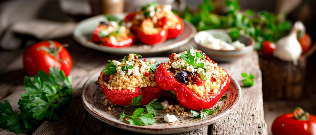 Gegrillte Paprika mit Couscous und Feta
