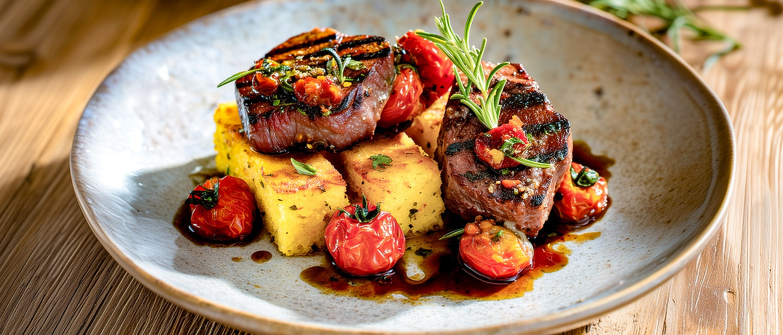 Lammsteak mit Tomaten-Oliven-Polenta