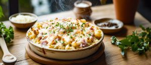 Überbackene Schinkennudeln mit Kräutersahne