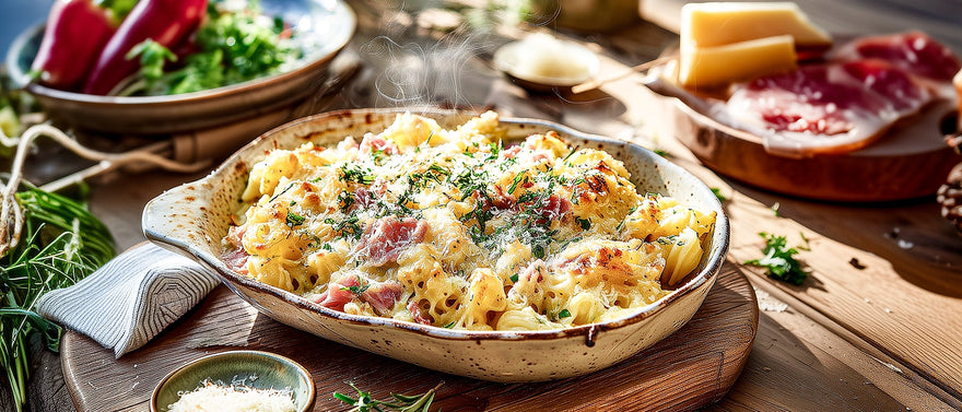 Überbackene Schinkennudeln mit Kräutersahne