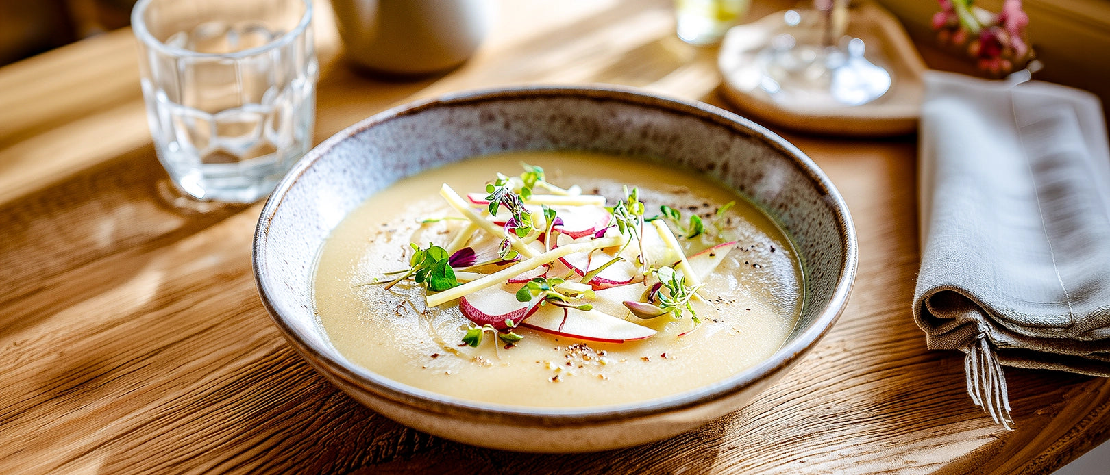 Sellerie-Apfelcremesuppe mit Radieschen