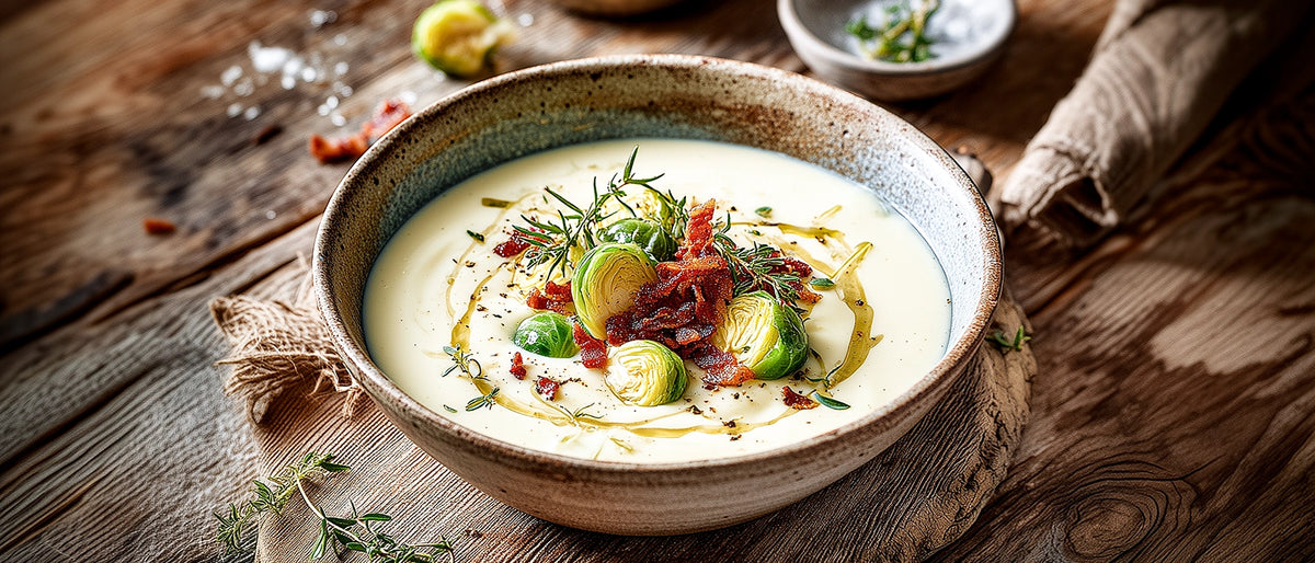 Rosenkohl-Cremesuppe mit Zimtspeck