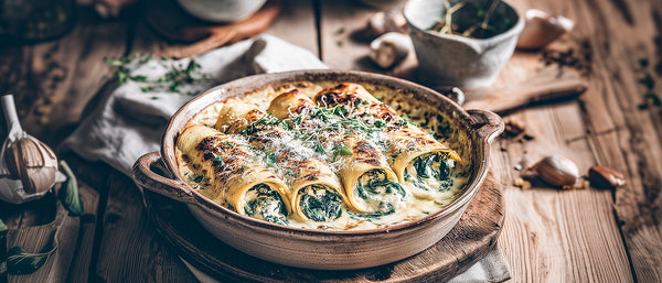 Pfannkuchen mit Spinat und Ricotta gefüllt