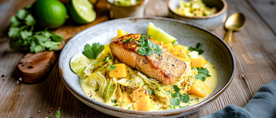 Lachsfilet auf Curry-Mango-Wirsing