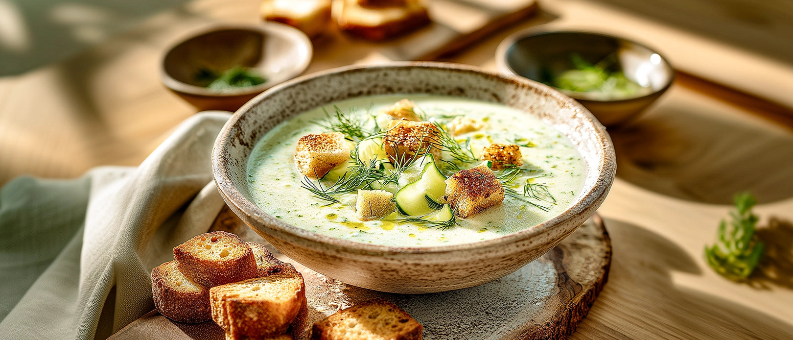 Gurken-Gazpacho mit Röstbrot