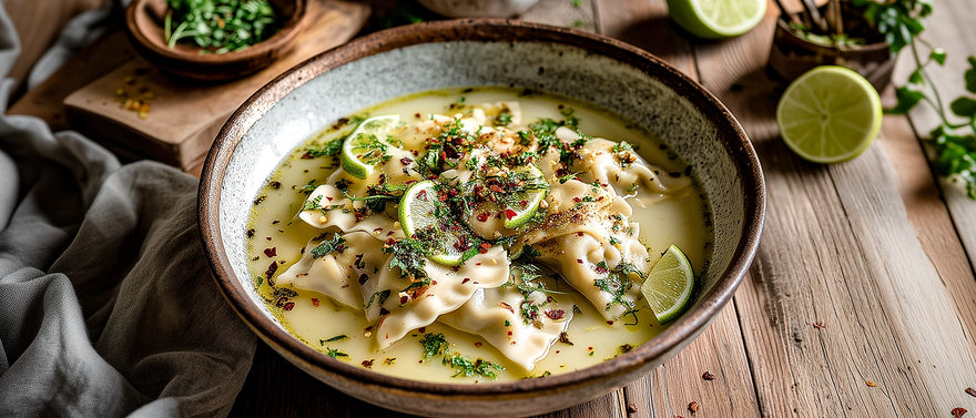 Asiatische Maultaschen in Limettenbrühe