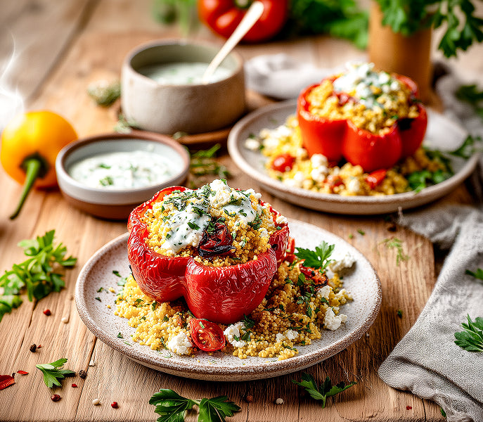 Gefüllte Grillpaprika mit Couscous, Feta und Kräutern