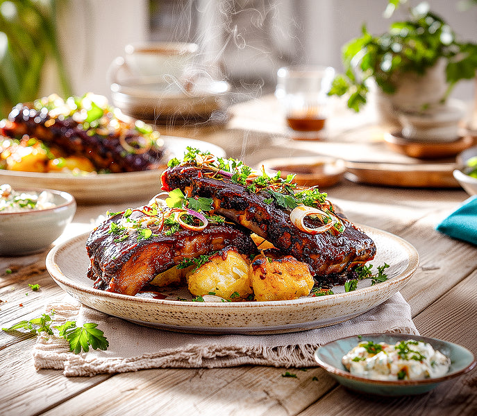 Gegrillte Extra-Hot-Spareribs mit Loaded Smashed Potatoes