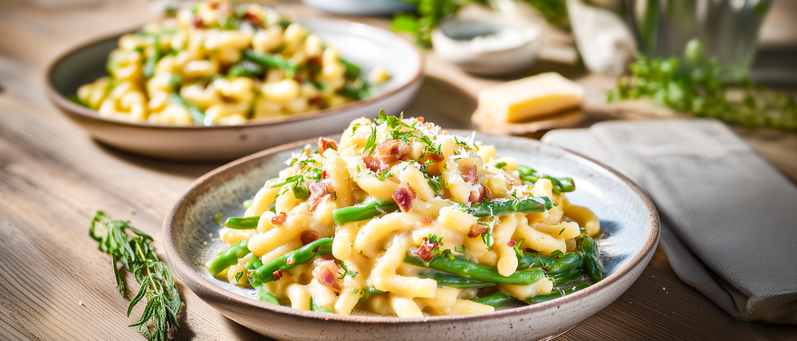 Maccaroni mit Bohnen-Carbonara