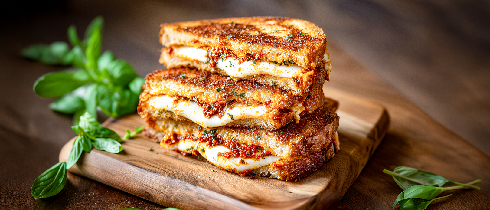 Gebackenes Mozzarella-Pesto-Sandwich