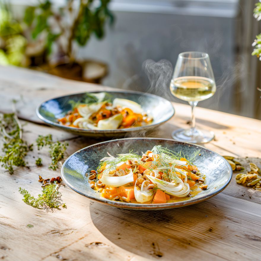 Kürbispfanne mit Fenchel
