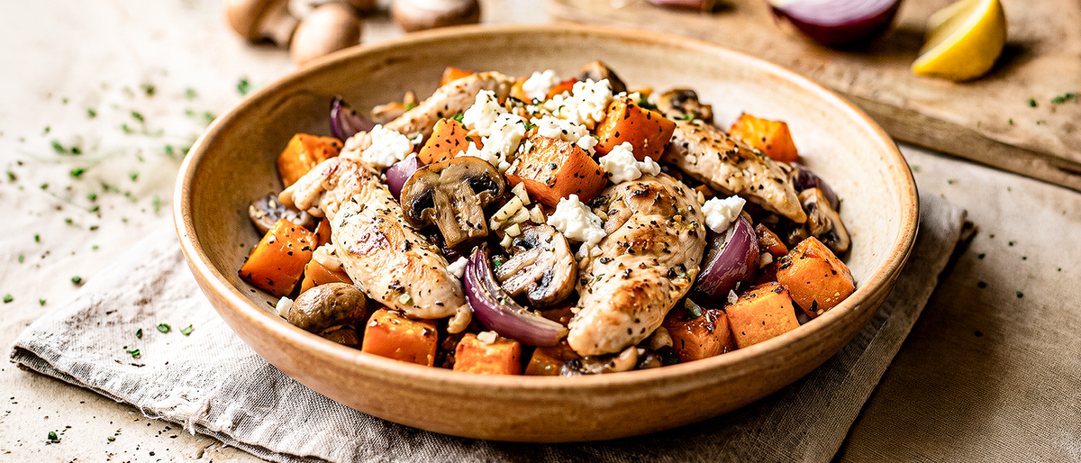 Hähnchen mit Kürbis & Pilzen
