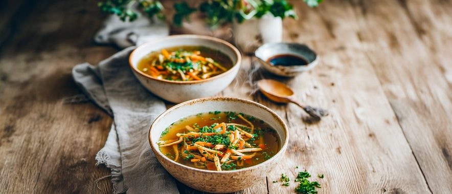 Gemüsesuppe mit Pfannkuchenstreifen