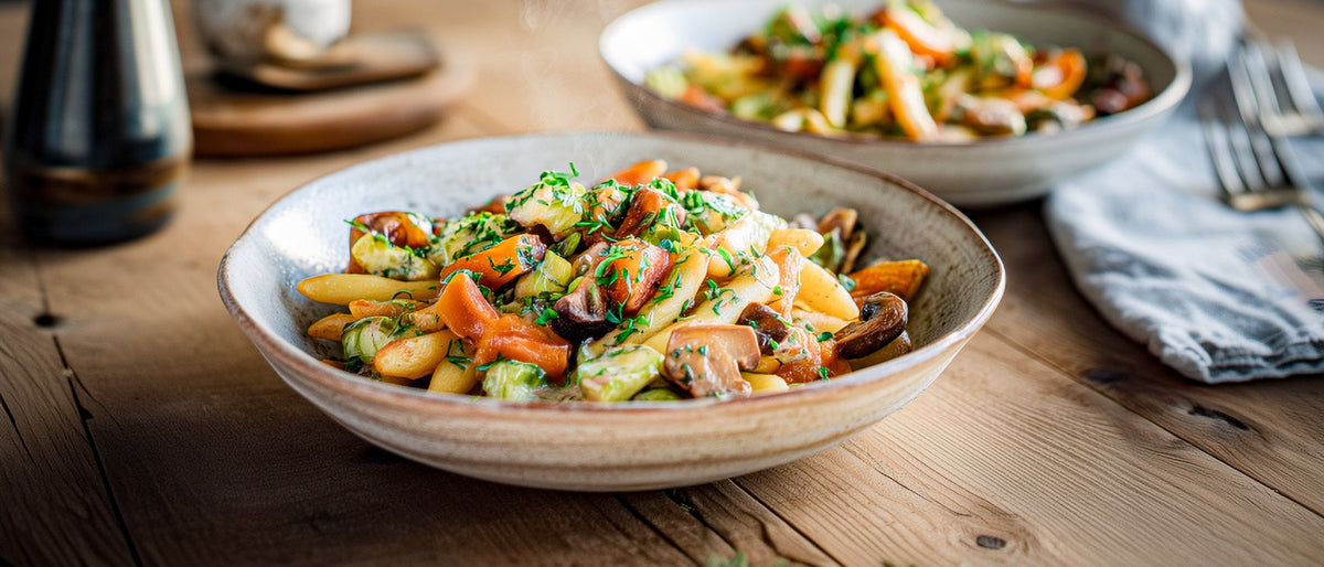 Gemüseallerlei mit Schupfnudeln und Kräutersoße