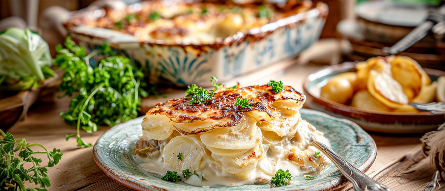Kohlrabi-Kartoffelgratin mit Kalbfleisch