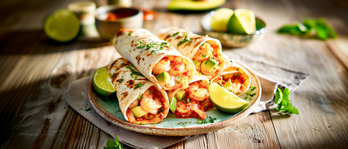 Fischwraps mit Garnelen und Koriander-Tomatensoße