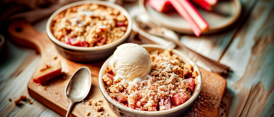 Rhabarber-Crumble mit Vanilleeis