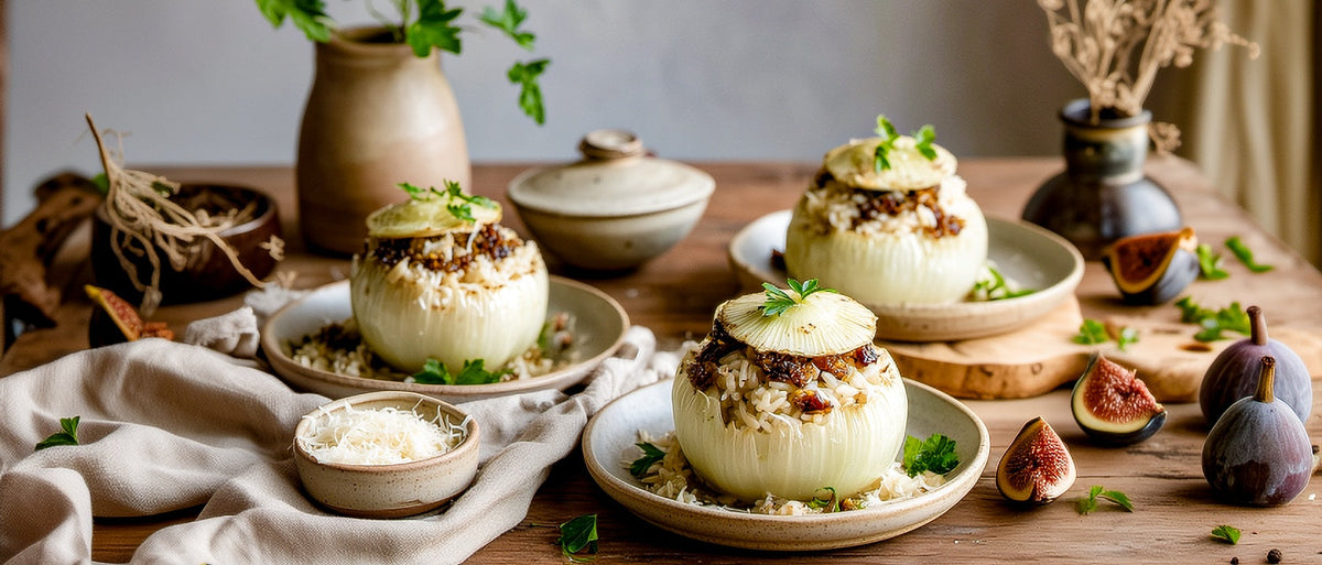 Gefüllte Kohlrabi mit Hackfleisch-Feigen-Risotto