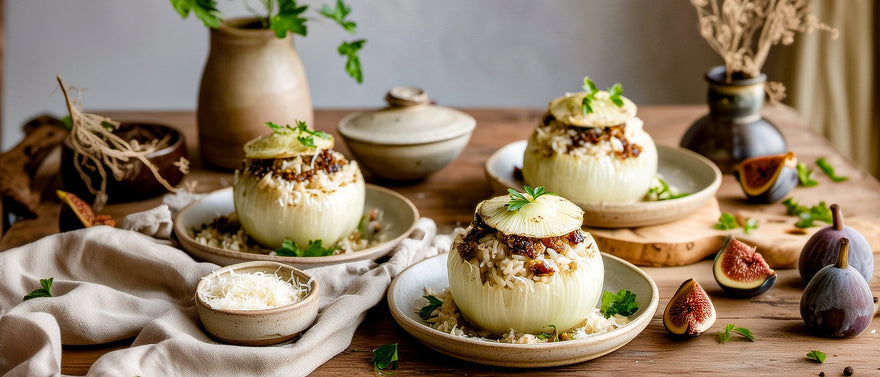 Gefüllte Kohlrabi mit Hackfleisch-Feigen-Risotto