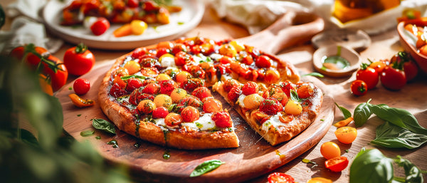 Tomatenpizza mit Basilikumöl