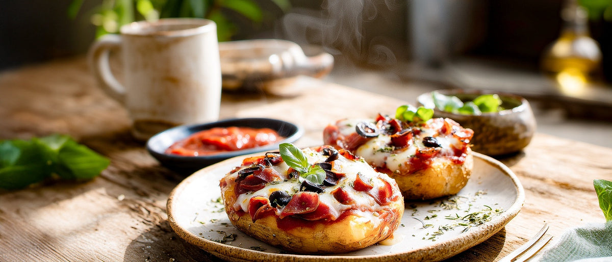 Pizzakartoffeln mit Mozzarella und Salami