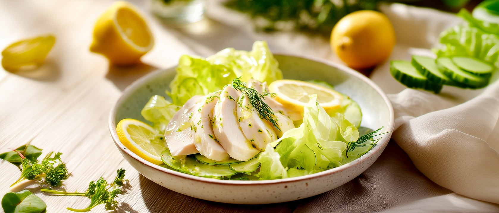 Zitronenhuhn auf Kopfsalat mit Kräuterdressing