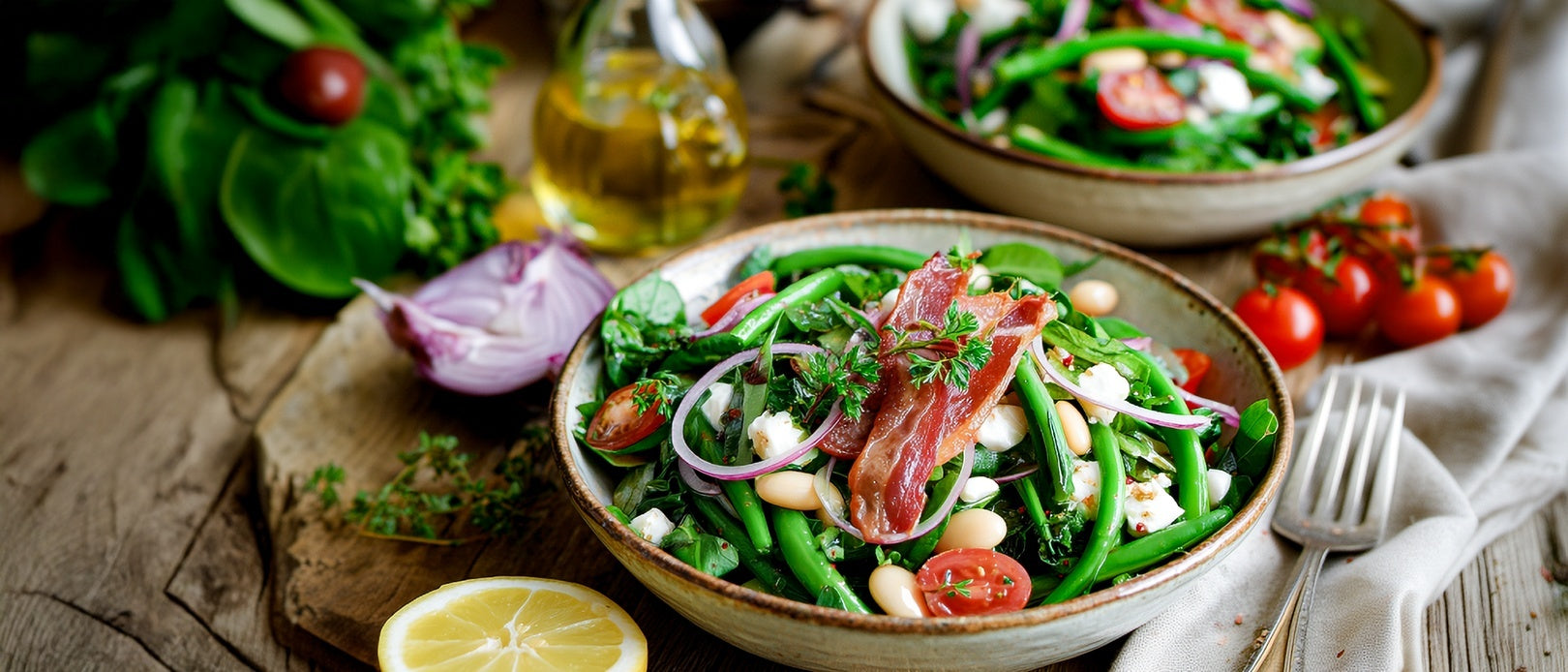 Kresse-Spinatsalat mit Bohnen