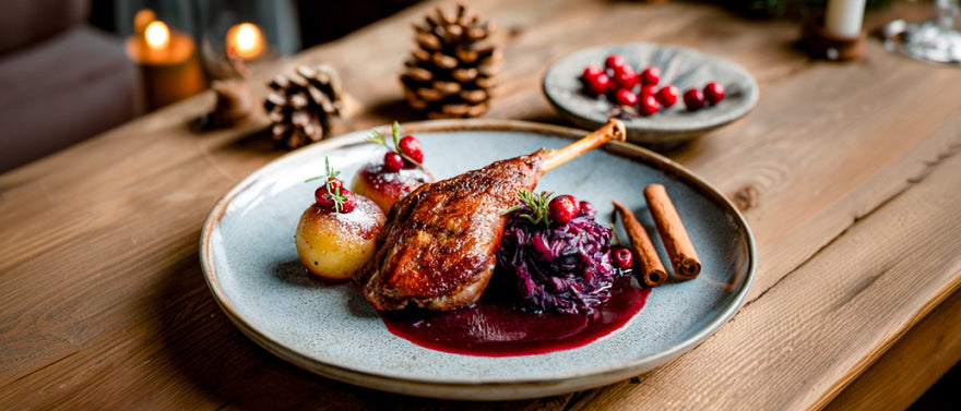 Gänsekeule mit Glühweinsoße und Cranberry-Rotkohl