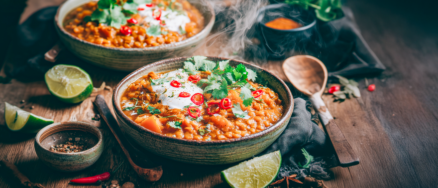 Curry von roten Linsen und Kürbis