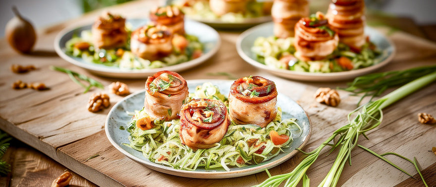Mini-Hähnchenrouladen auf Lauchsalat