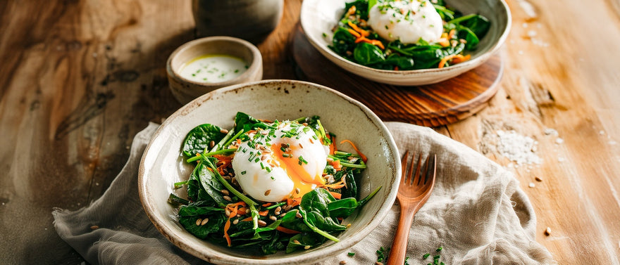 Spinatsalat mit verlorenen Eiern