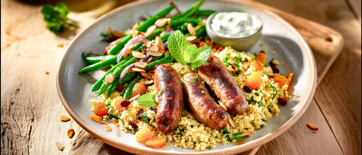 Lammbratwürste mit Aprikosen-Couscous