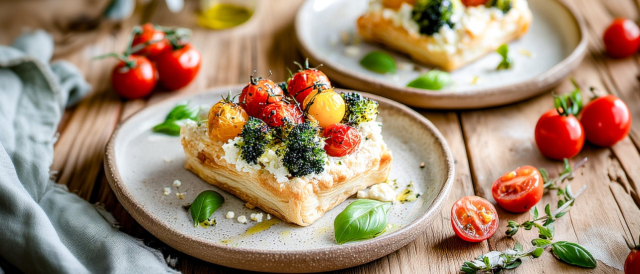 Blätterteigtörtchen mit Schafskäse und marinierten Tomaten