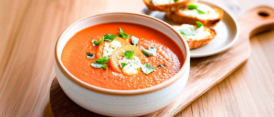 Tomaten-Orangensuppe mit Ricotta-Crostini
