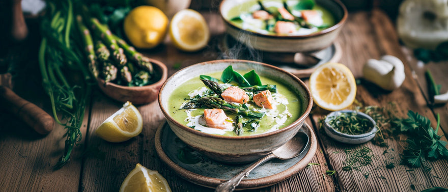 Spargel-Bärlauch-Suppe mit Lachs