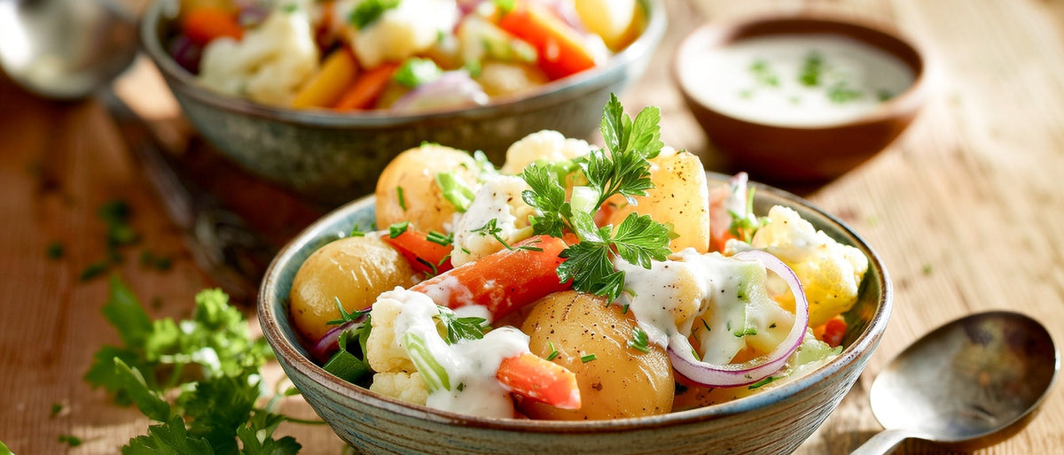 Gemüse-Kartoffelsalat mit Schmanddressing