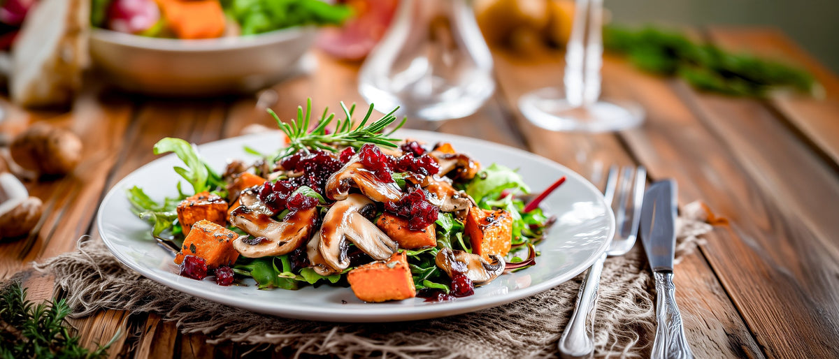 Lauwarmer Kürbissalat mit Pilzen