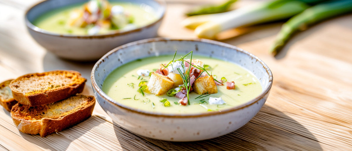 Kartoffel-Sauerampfersuppe mit Spargel