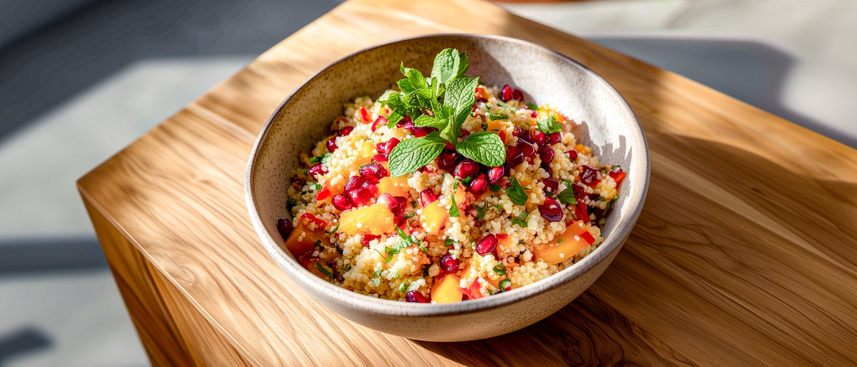 Veganer Bulgur-Gemüsesalat mit Granatapfel