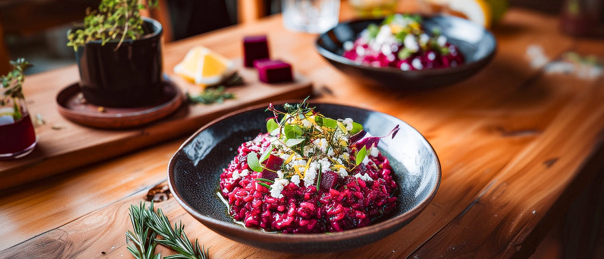 Rote Beete-Risotto mit Feta und Rosmarinöl