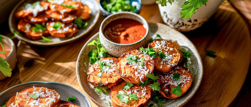 Süßkartoffeln aus dem Ofen mit Kokos-Tomatensoße