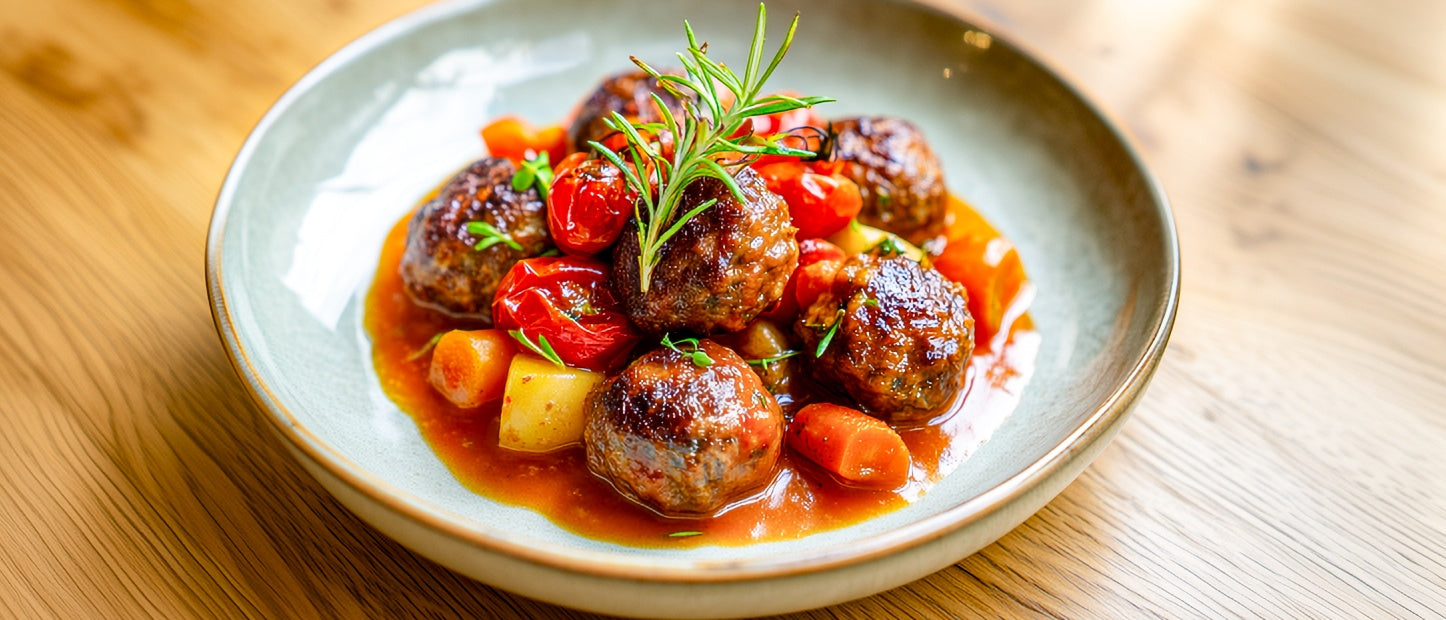 Fleischbällchen mit Rosmarin gebraten in Tomatensugo